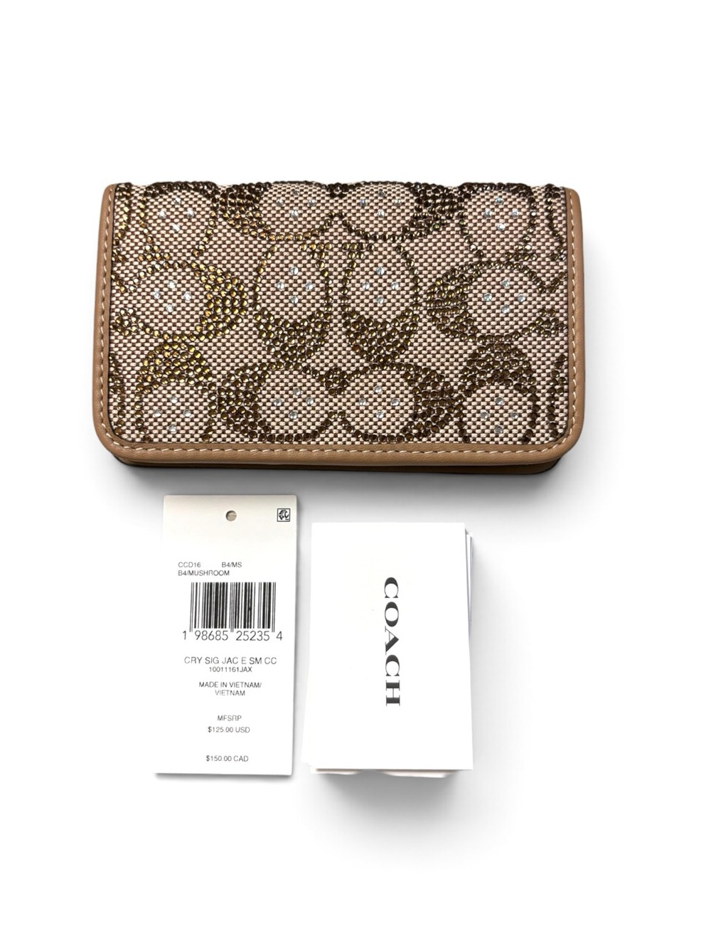 Coach Essential Slim Card Case NWT Crystal Jacquard Wallet Mushroom